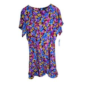 Donna‎ Morgan Womens Size 10 Floral Mini Dress Multicolor Short Sleeve